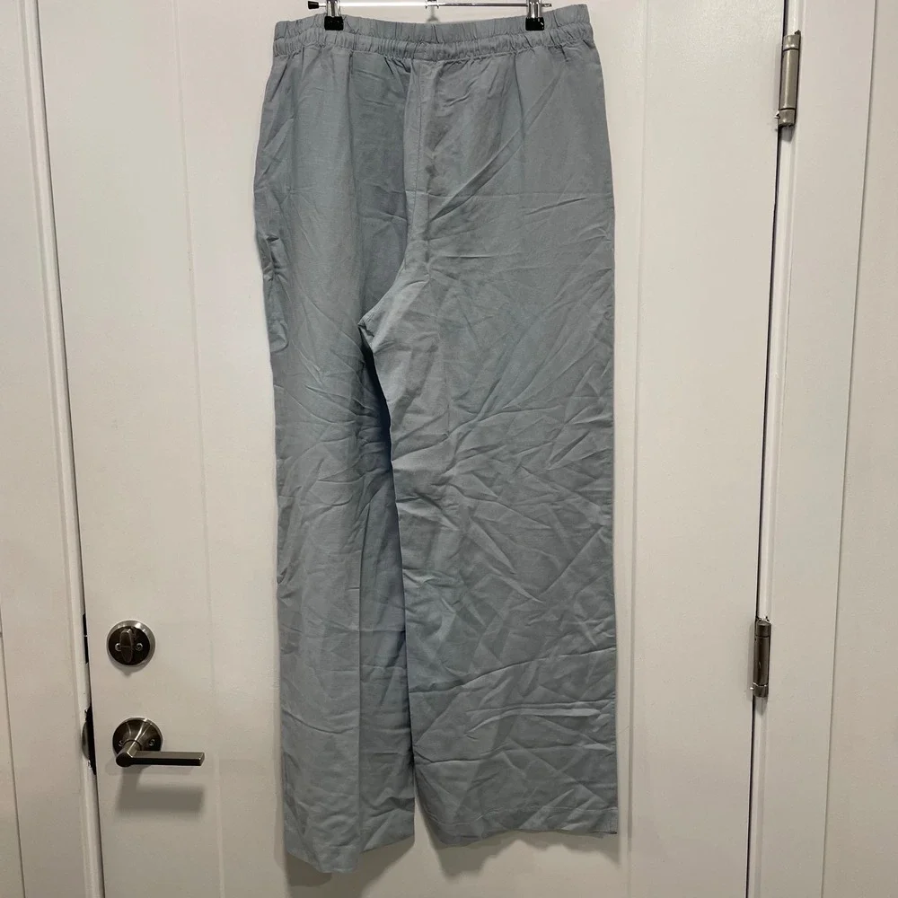 H&M Light Blue Linen Blend Wide Leg Drawstring Pants Medium 1259065 5